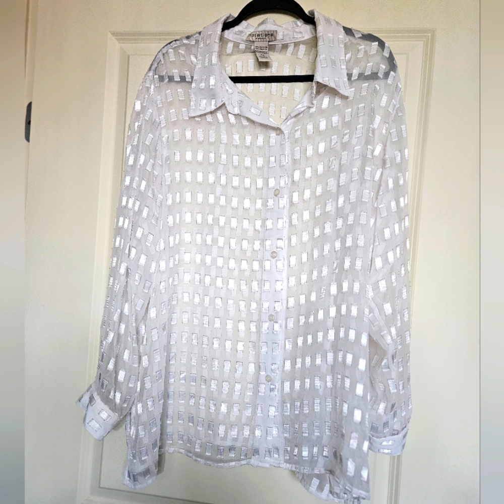 Notations Sheer Button Down Top - Size 2x - image 1